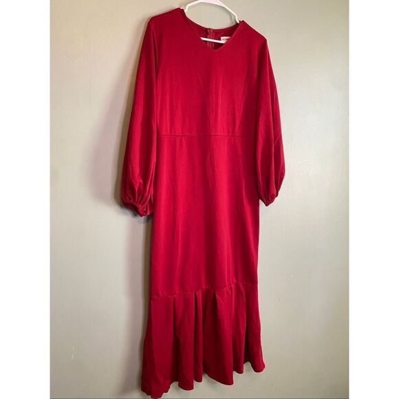 Metamorphosis Girl Red Bodycon Puff Sleeves Fish Tail MIDI Dress 5XL NWOT - Picture 2 of 7